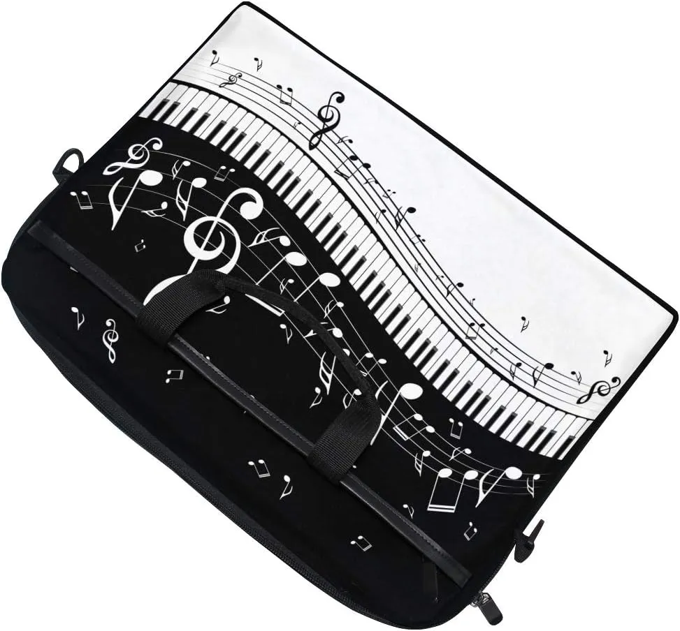 Fashionable Black White Music Note Score 15 inch Laptop Case Shoulder Bag Crossbody Briefcase Messenger Sleeve for Women Men Girls Boys with Shoulder Strap Handle, Back to School Gifts