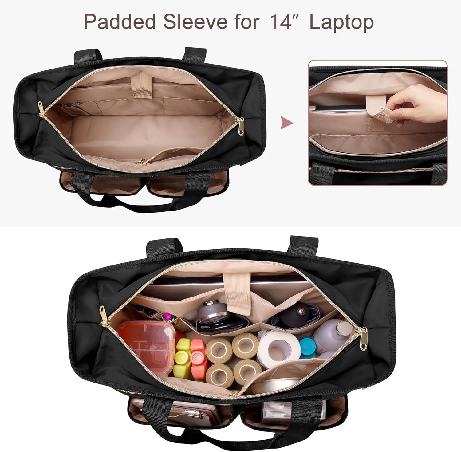 Fasrom Nurse Tote Bag for Work Nurses with Laptop Sleeve, Home Health Clinical Bag for Nursing Students and Medical Assistant, Black (Patent Pending)