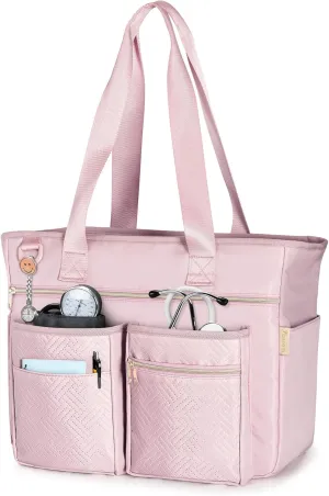 Fasrom Nurse Tote Bag for Work Nurses with Laptop Sleeve, Home Health Clinical Bag for Nursing Students and Medical Assistant, Pink (Patent Pending)