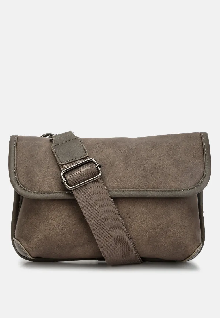 Faux Leather Messenger Bag By Ruw