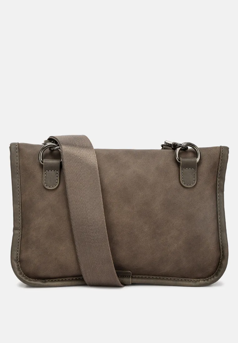 Faux Leather Messenger Bag By Ruw