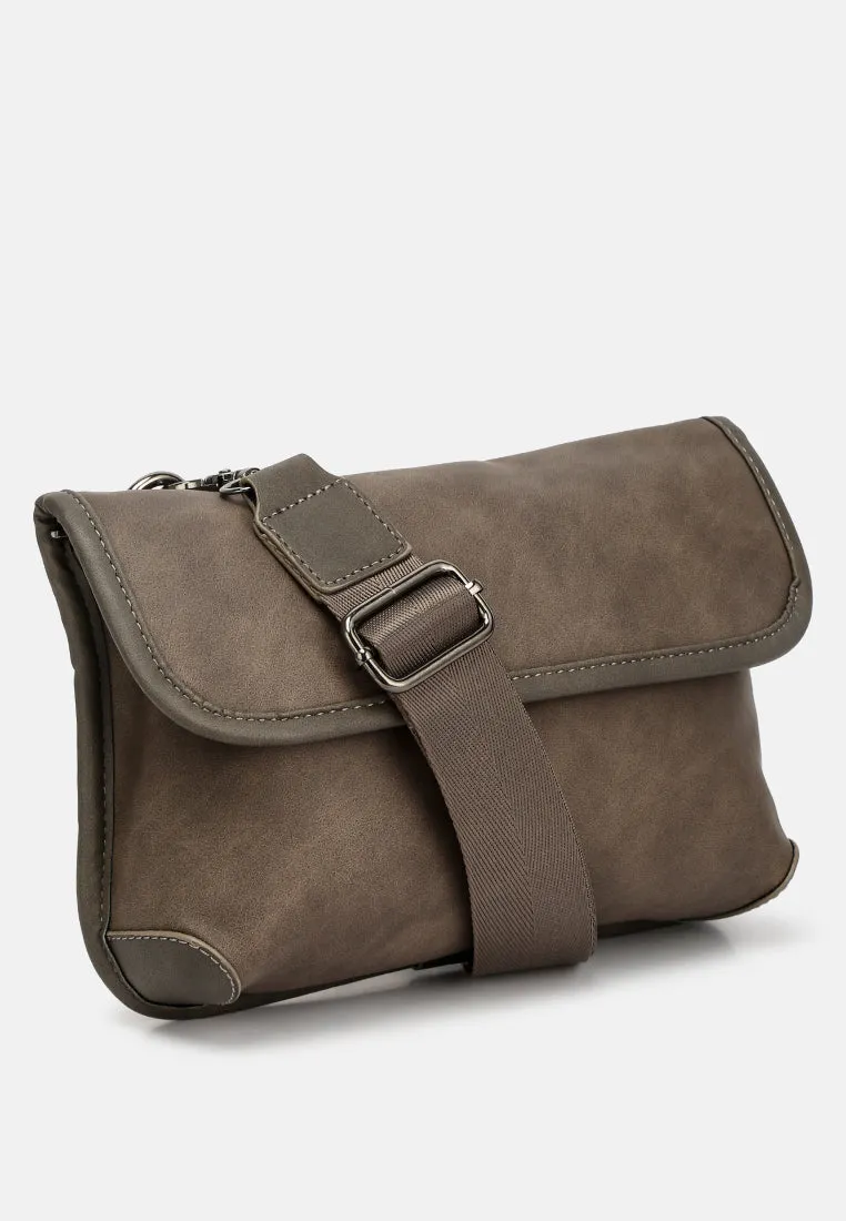 Faux Leather Messenger Bag By Ruw