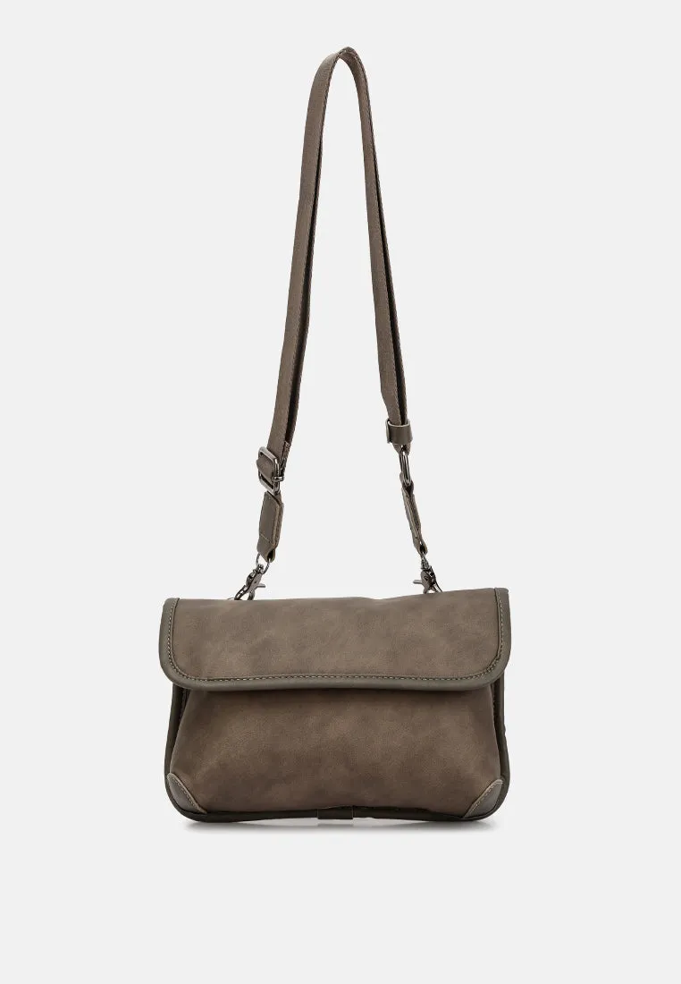 Faux Leather Messenger Bag By Ruw