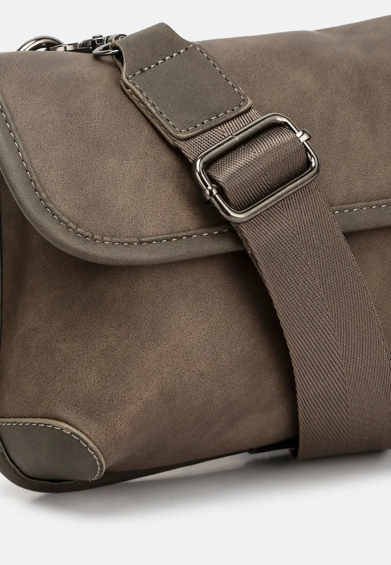 Faux Leather Messenger Bag By Ruw