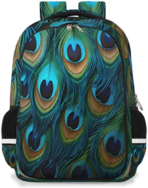 Feather Bookbag Backpack for Women Men Peacock Casual Daypack with Compartment & Multiple Pockets Book Bags Travel Bag Laptop Backpacks
