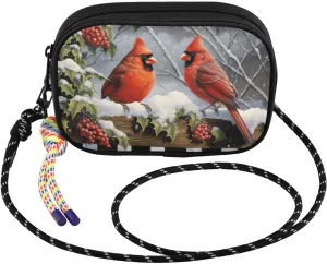 Fence Birds Snowy Crossbody Bags for Women Cell Phone Purses Women's Shoulder Handbag Wallet Purse with Rope Pendant