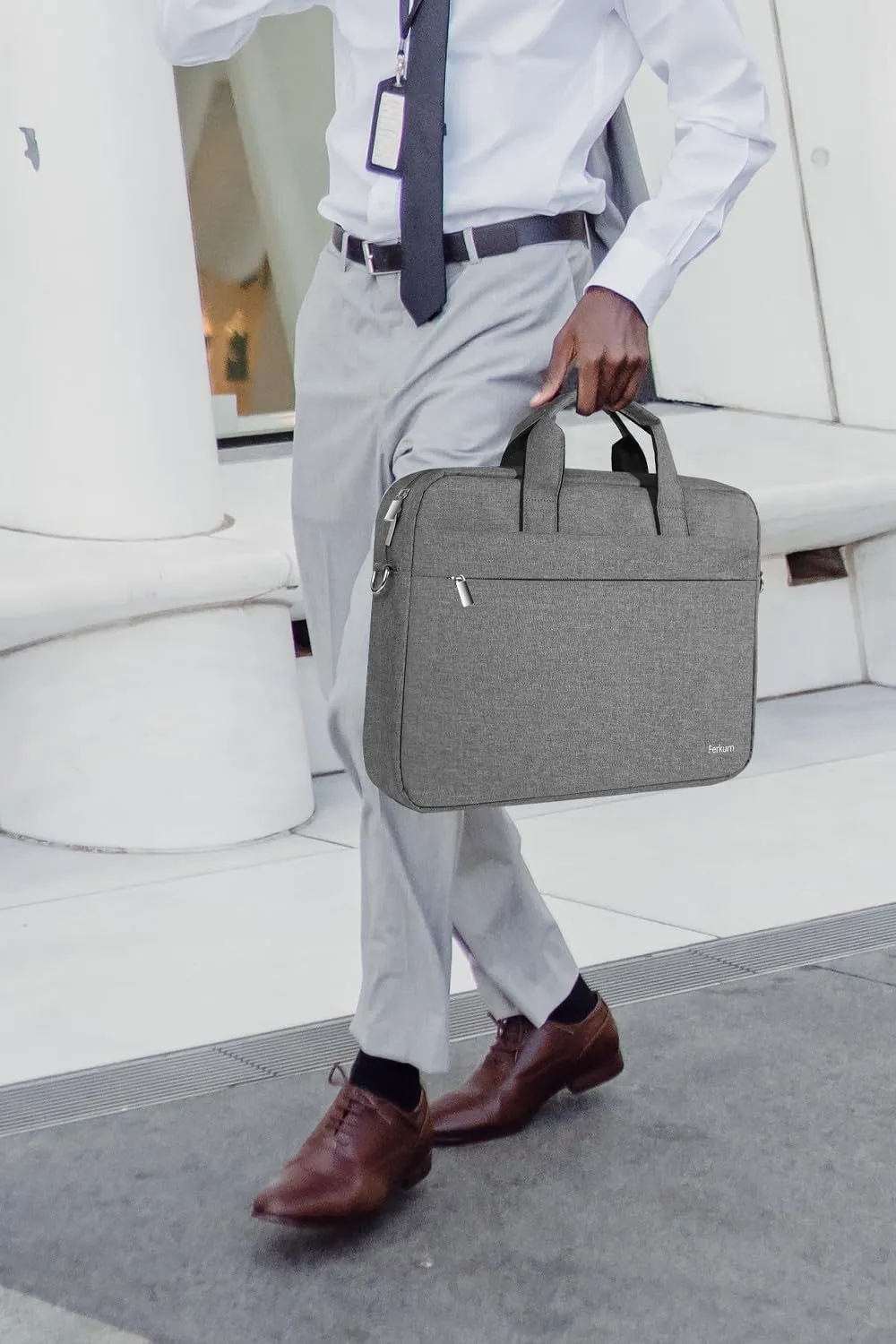 Ferkurn Laptop Bag Case for Women Men Computer Bag Compatible with HP Envy Omen/LG Gram/MSI/Dell XPS/Lenovo Thinkpad/ASUS/Acer, Shoulder Strap Carrying Messenger Briefcase, Grey, 15 15.6 Inch