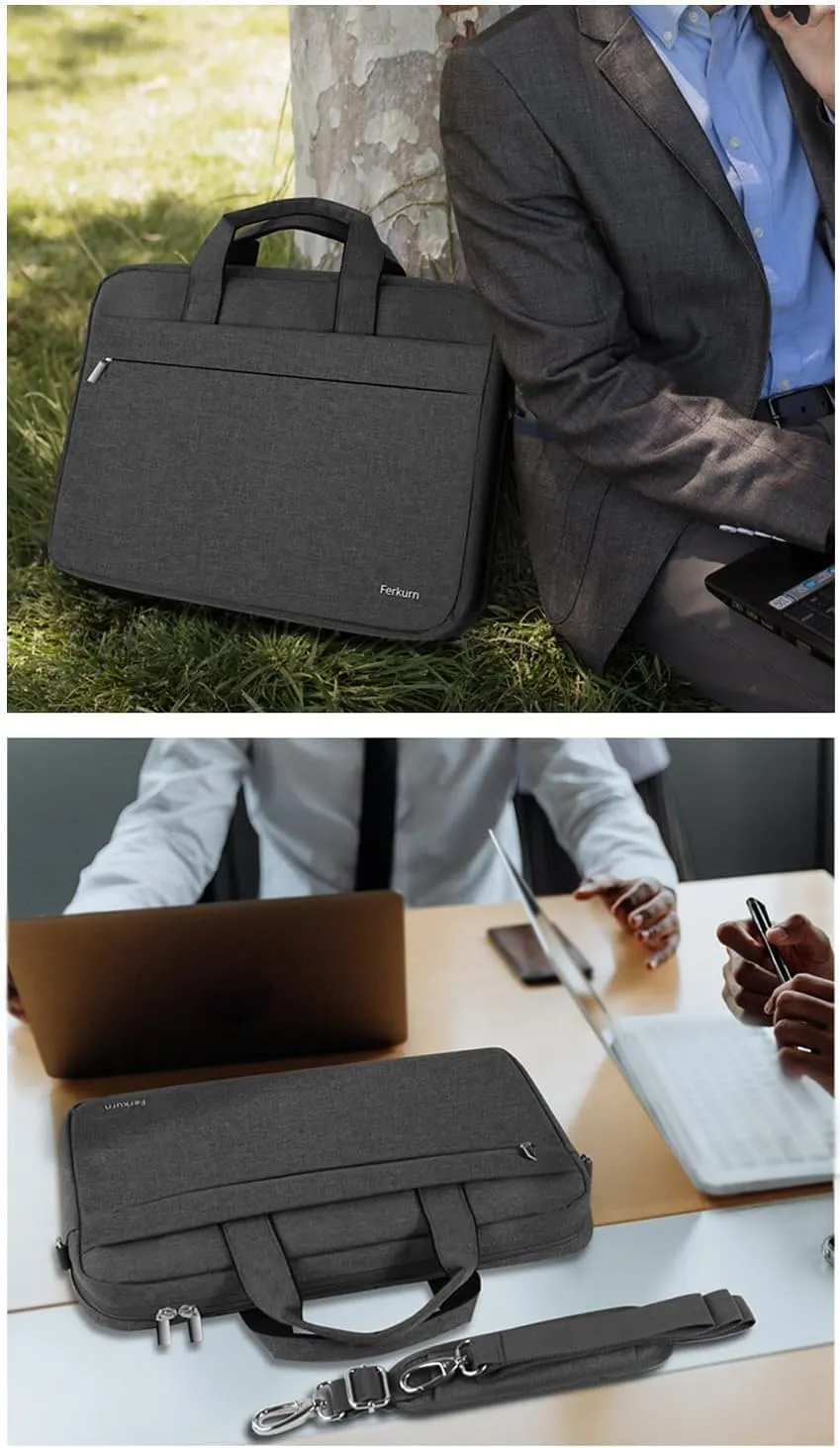 Ferkurn Laptop Bag Case for Women Men Computer Bag Compatible with HP Envy Omen/LG Gram/MSI/Dell XPS/Lenovo Thinkpad/ASUS/Acer, Shoulder Strap Carrying Messenger Briefcase, Grey, 15 15.6 Inch