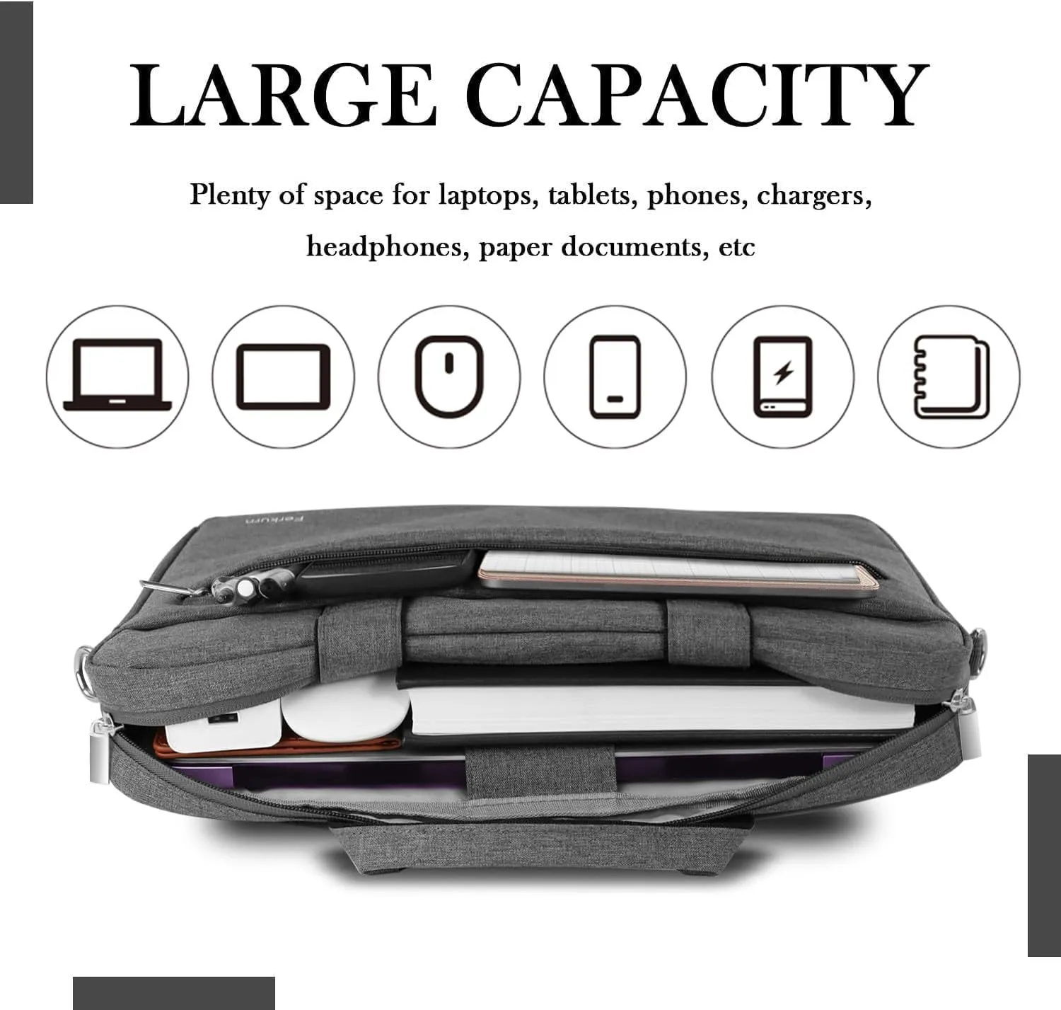 Ferkurn Laptop Bag Case for Women Men Computer Bag Compatible with HP Envy Omen/LG Gram/MSI/Dell XPS/Lenovo Thinkpad/ASUS/Acer, Shoulder Strap Carrying Messenger Briefcase, Grey, 15 15.6 Inch