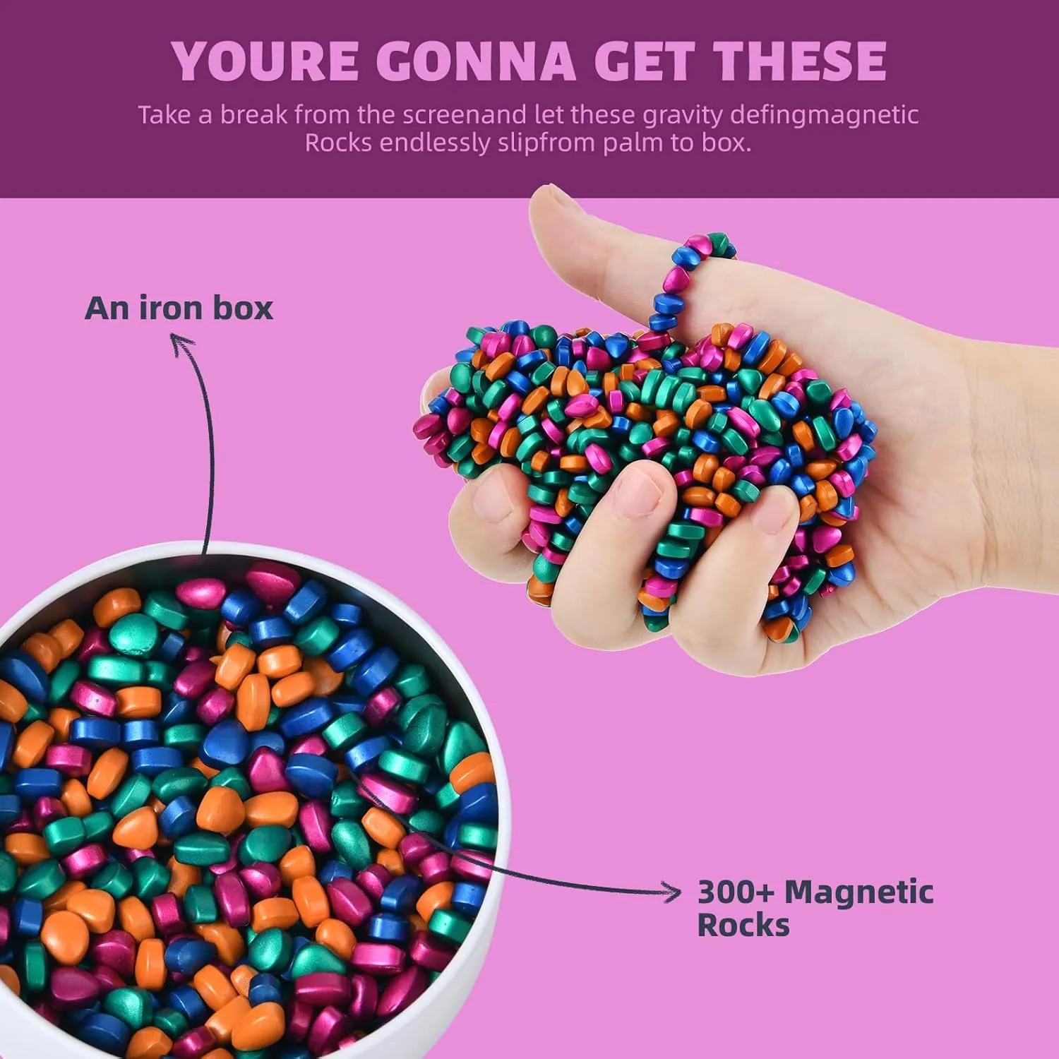 Ferrite Putty,Fidget Toys Adults|Sensory Stones,300 Multicolour Smooth Ferrite Rock,Executive Desk Toy|Stress Relief Sensory Toy|Fidgets Toys|Adults Gifts, Holiday Stocking Stuffer