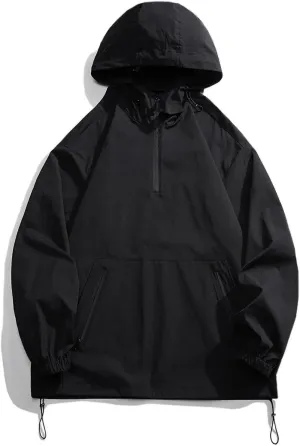 Finelylove Mens Pullover Rain Jacket with Hood Lightweight Waterproof Windbreaker Active Performance Soft Shell Jacket