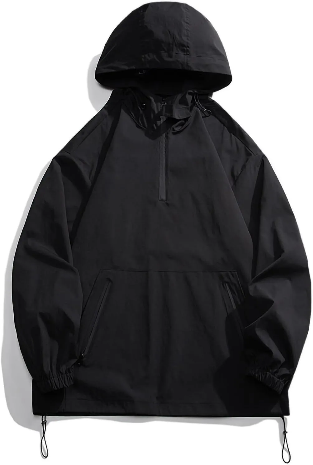 Finelylove Mens Pullover Rain Jacket with Hood Lightweight Waterproof Windbreaker Active Performance Soft Shell Jacket