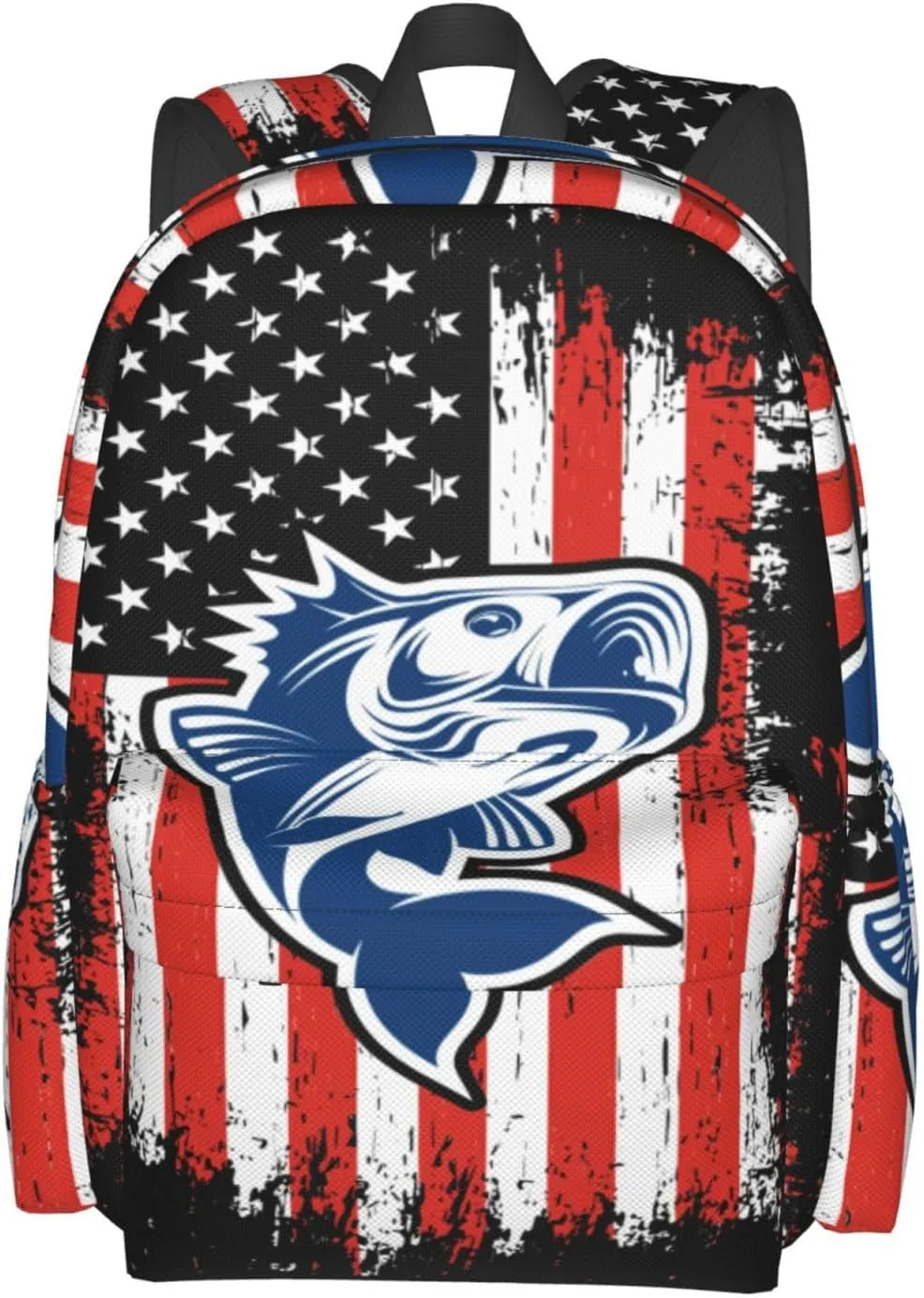 Fishing American Flag Casual Backpacks Large Travel Backpack Laptop Rucksack Sports Daypack Adjustable Strap Bag for Camping Hiking