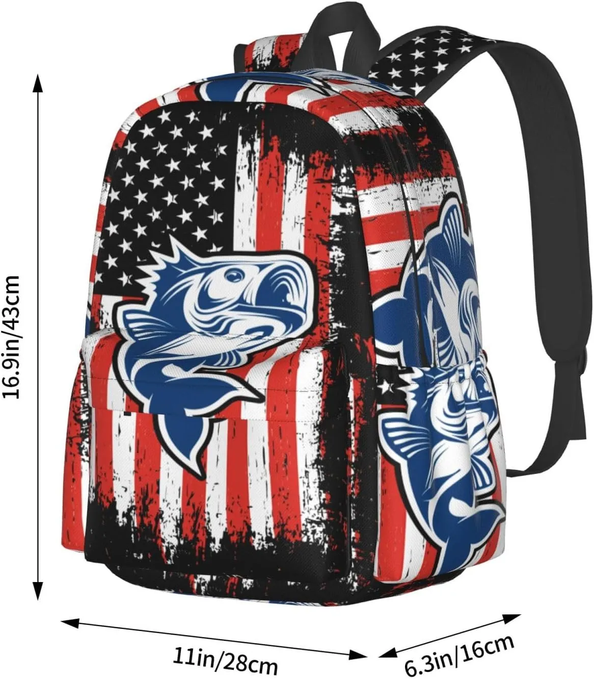 Fishing American Flag Casual Backpacks Large Travel Backpack Laptop Rucksack Sports Daypack Adjustable Strap Bag for Camping Hiking