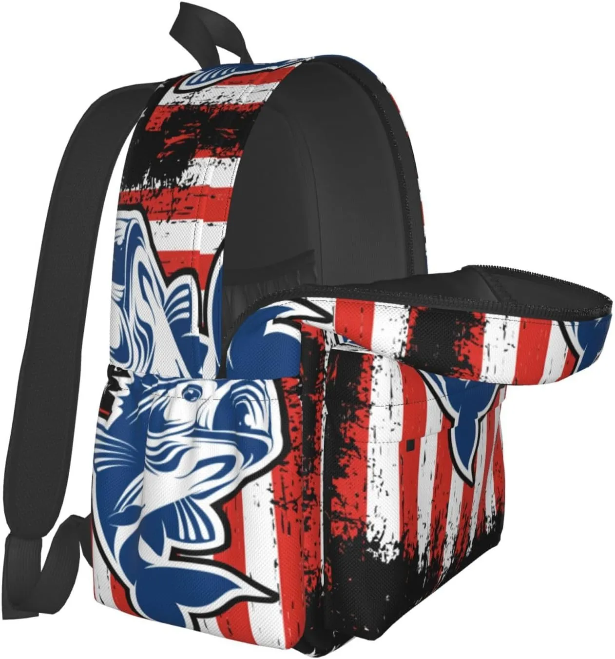 Fishing American Flag Casual Backpacks Large Travel Backpack Laptop Rucksack Sports Daypack Adjustable Strap Bag for Camping Hiking