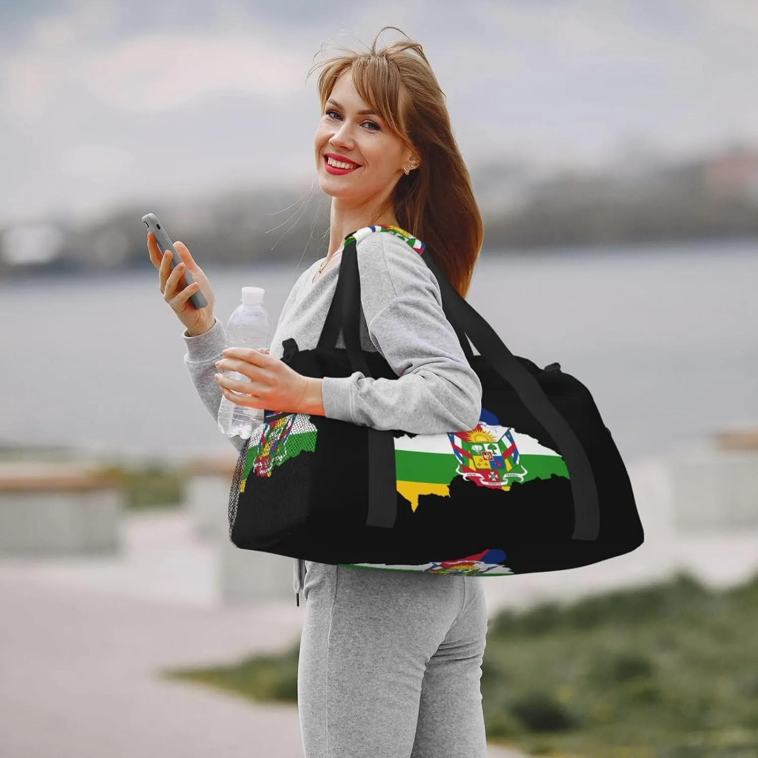 Flag Map Of Central African Travel Duffel Bag Large Foldable Waterproof Overnight Bag For Beach Swim Bags Pool Sports Gym