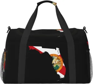 Flag Map Of Florida Travel Duffel Bag Large Foldable Waterproof Overnight Bag For Beach Swim Bags Pool Sports Gym