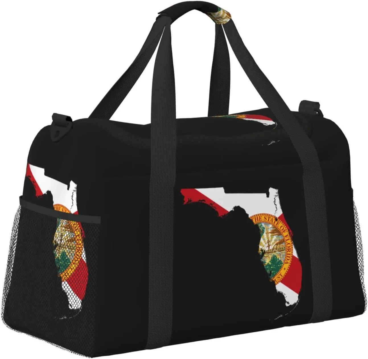 Flag Map Of Florida Travel Duffel Bag Large Foldable Waterproof Overnight Bag For Beach Swim Bags Pool Sports Gym