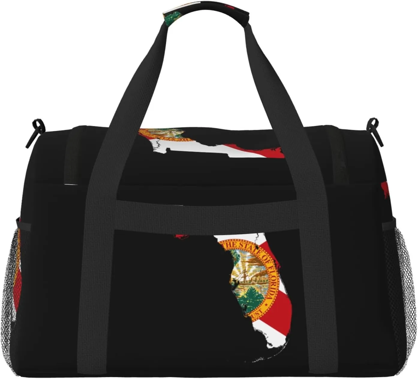 Flag Map Of Florida Travel Duffel Bag Large Foldable Waterproof Overnight Bag For Beach Swim Bags Pool Sports Gym