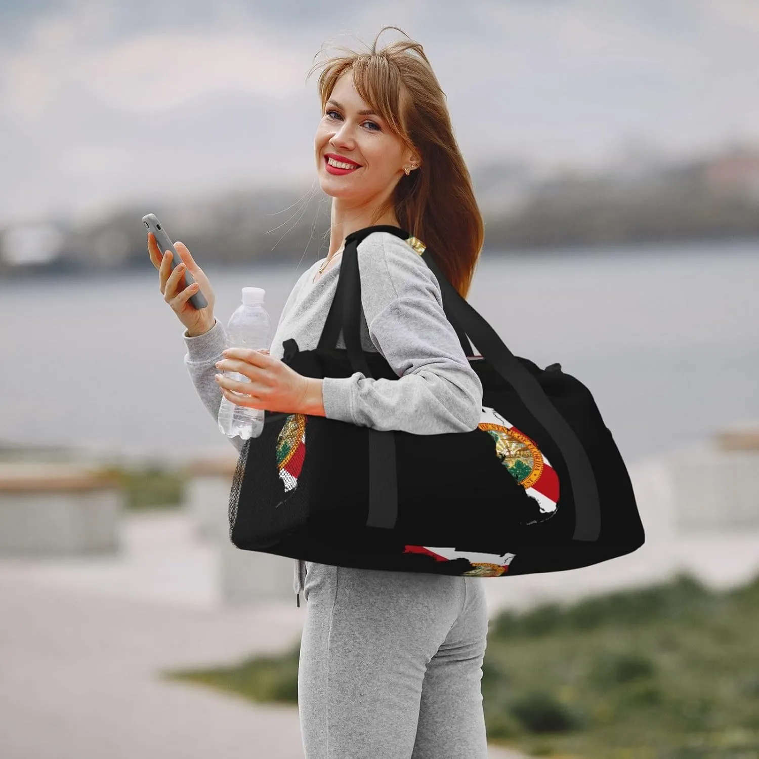 Flag Map Of Florida Travel Duffel Bag Large Foldable Waterproof Overnight Bag For Beach Swim Bags Pool Sports Gym