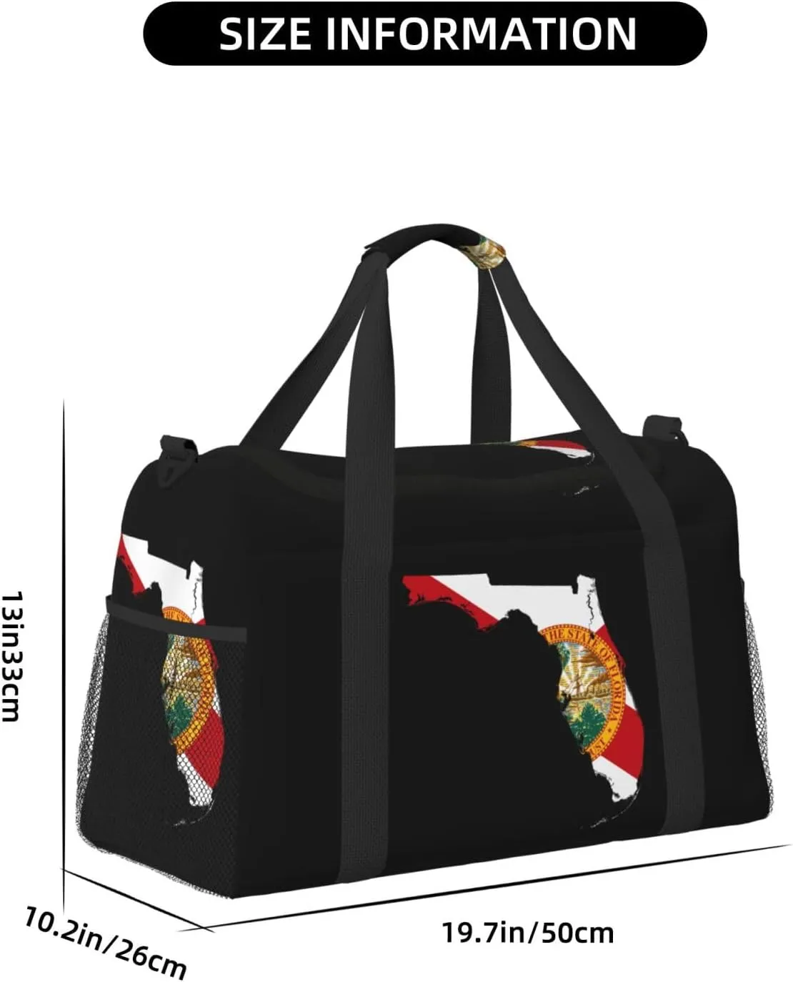 Flag Map Of Florida Travel Duffel Bag Large Foldable Waterproof Overnight Bag For Beach Swim Bags Pool Sports Gym