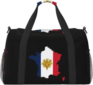 Flag Map Of France Travel Duffel Bag Large Foldable Waterproof Overnight Bag For Beach Swim Bags Pool Sports Gym