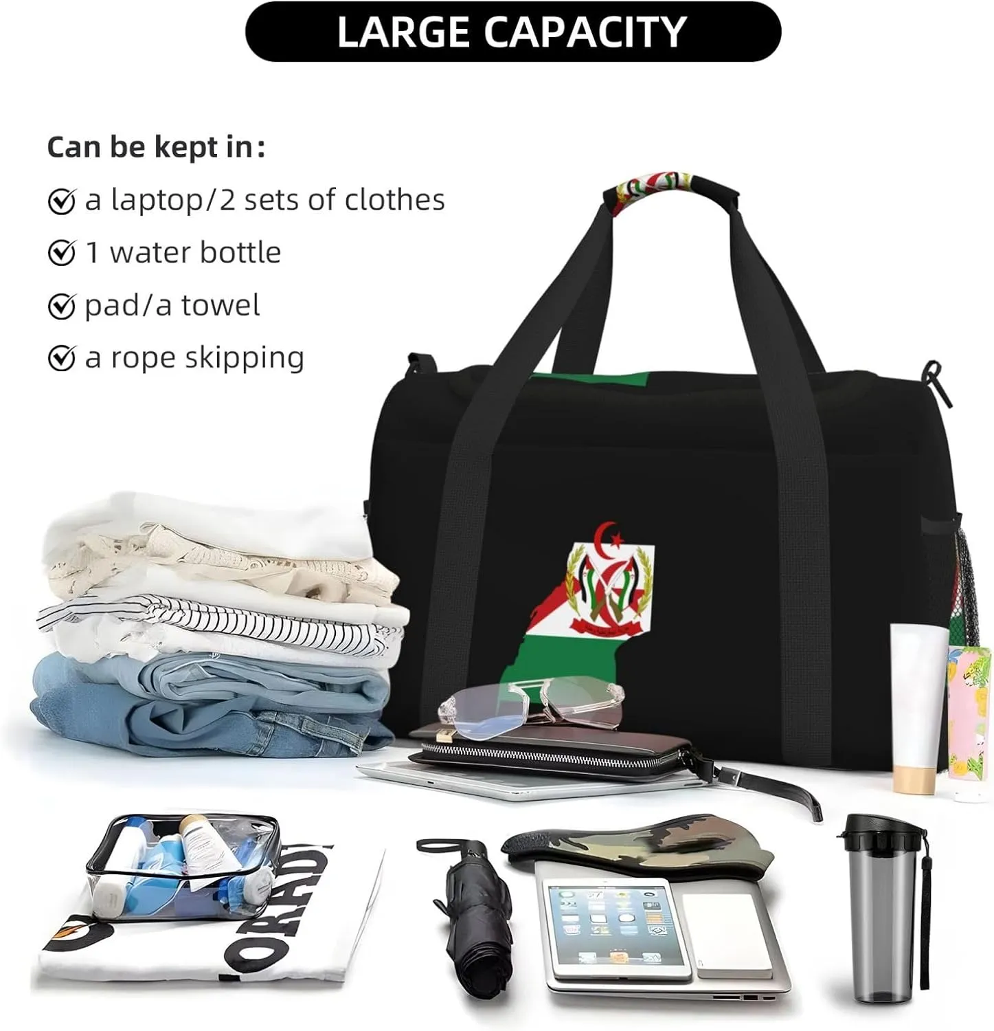 Flag Map Of Saharan Travel Duffel Bag Large Foldable Waterproof Overnight Bag For Beach Swim Bags Pool Sports Gym