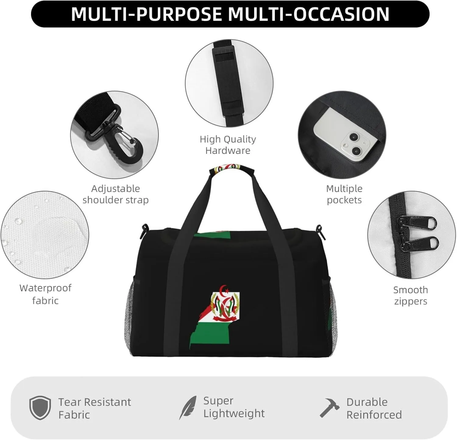 Flag Map Of Saharan Travel Duffel Bag Large Foldable Waterproof Overnight Bag For Beach Swim Bags Pool Sports Gym