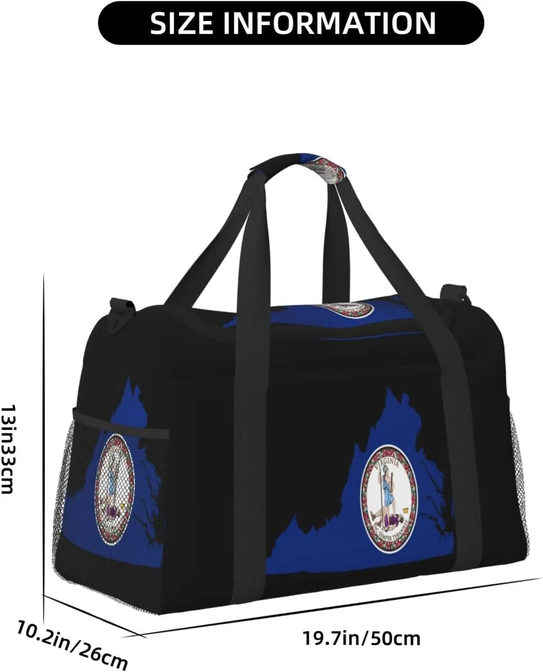 Flag Map Of Virginia Travel Duffel Bag Large Foldable Waterproof Overnight Bag For Beach Swim Bags Pool Sports Gym