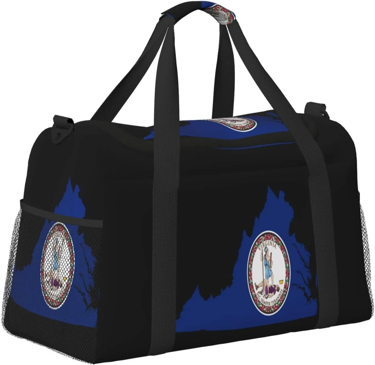 Flag Map Of Virginia Travel Duffel Bag Large Foldable Waterproof Overnight Bag For Beach Swim Bags Pool Sports Gym
