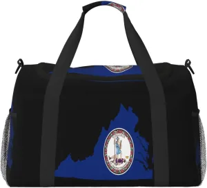 Flag Map Of Virginia Travel Duffel Bag Large Foldable Waterproof Overnight Bag For Beach Swim Bags Pool Sports Gym
