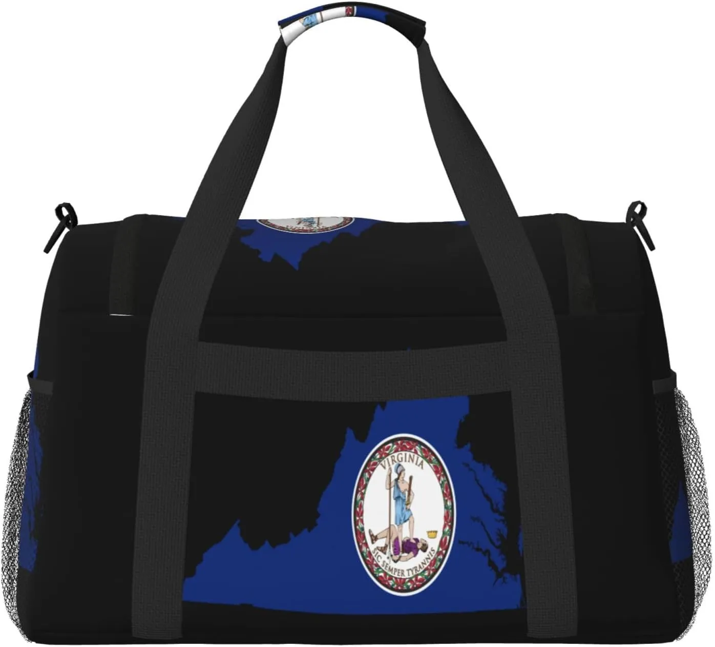Flag Map Of Virginia Travel Duffel Bag Large Foldable Waterproof Overnight Bag For Beach Swim Bags Pool Sports Gym