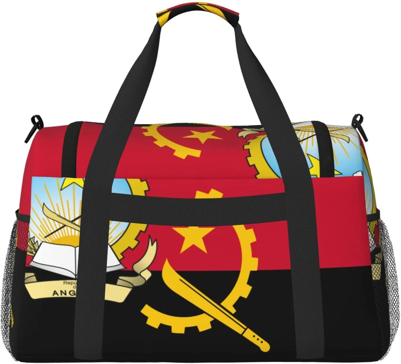 Flag Of Angola Travel Duffel Bag Large Foldable Waterproof Overnight Bag For Beach Swim Bags Pool Sports Gym