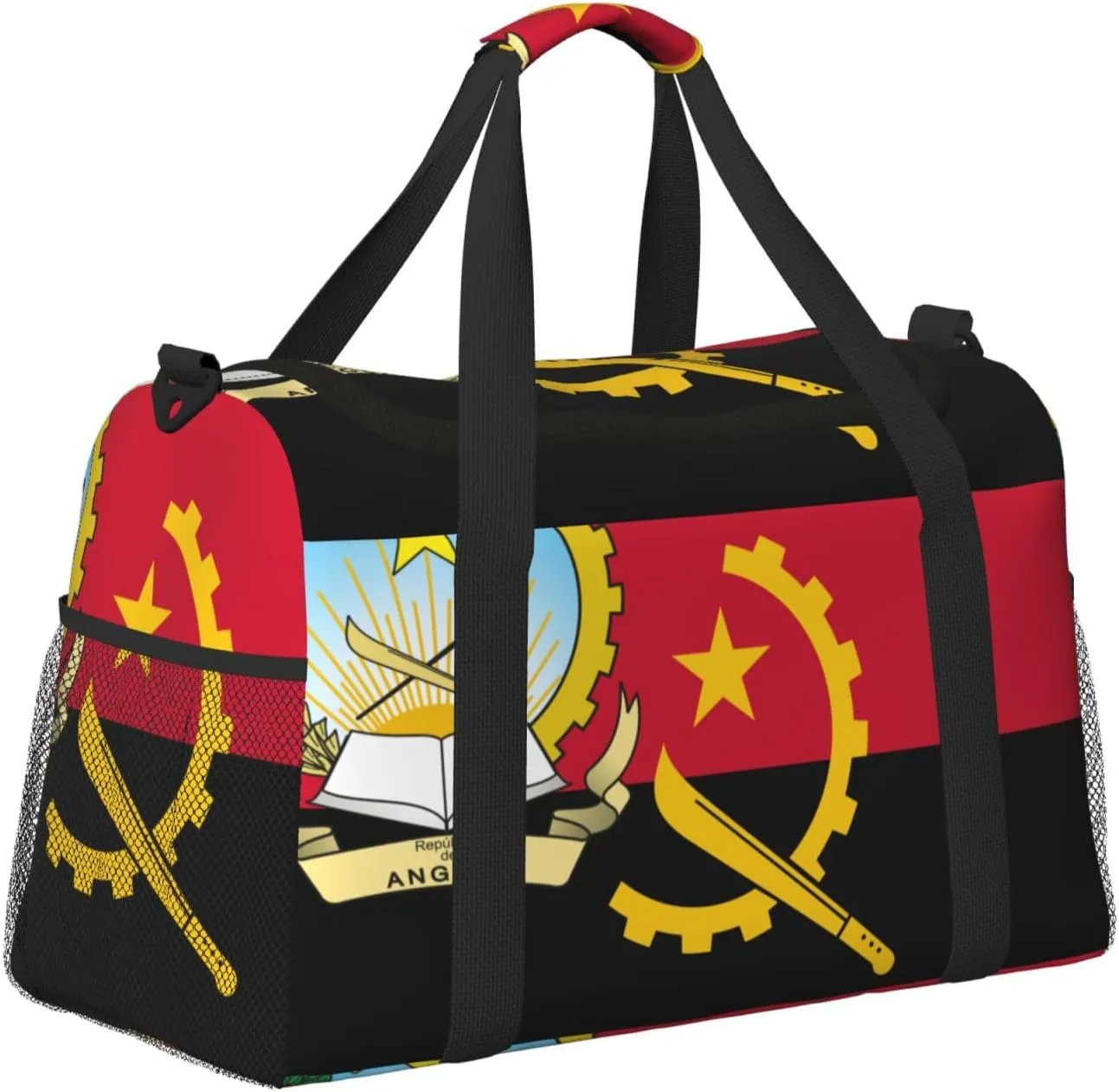 Flag Of Angola Travel Duffel Bag Large Foldable Waterproof Overnight Bag For Beach Swim Bags Pool Sports Gym