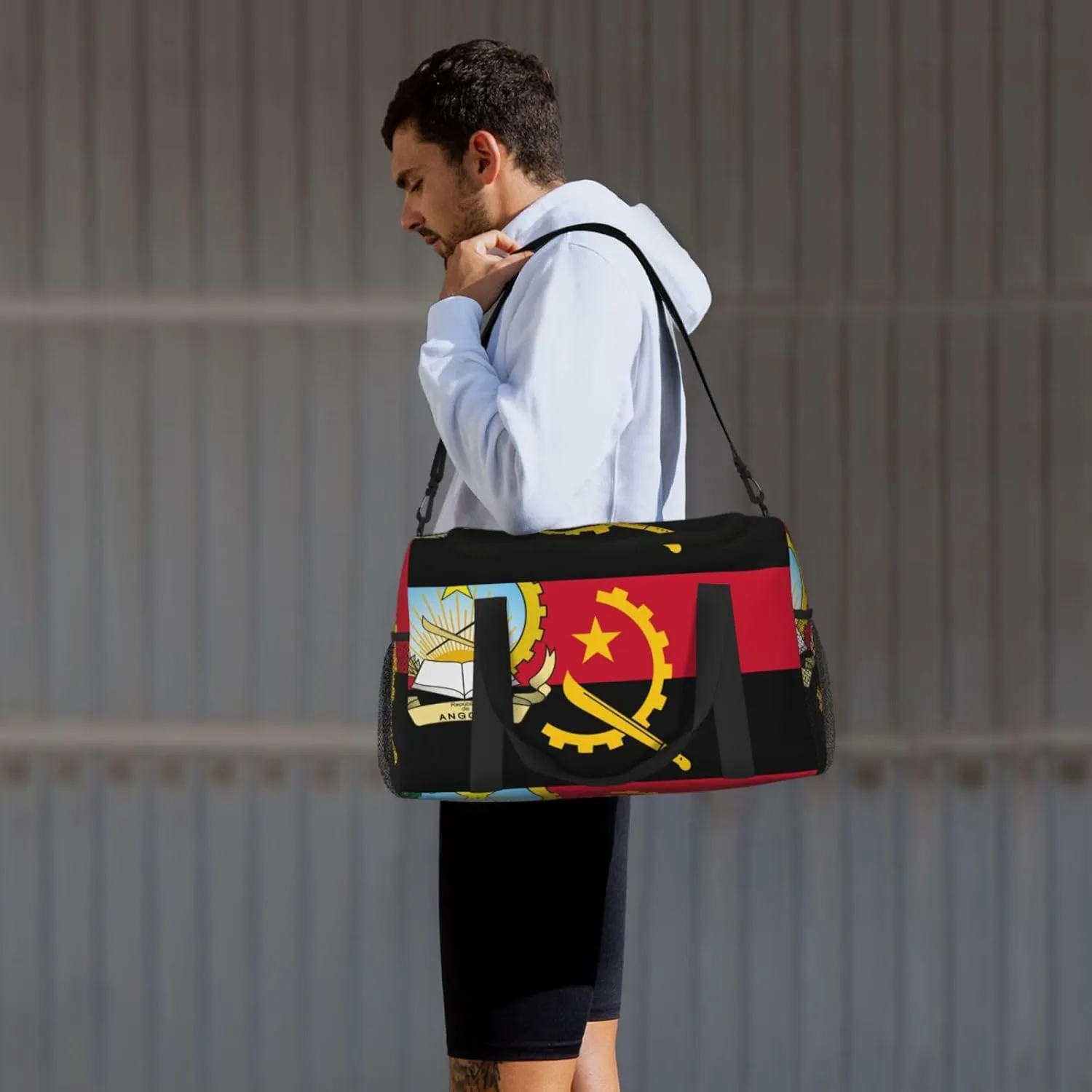 Flag Of Angola Travel Duffel Bag Large Foldable Waterproof Overnight Bag For Beach Swim Bags Pool Sports Gym