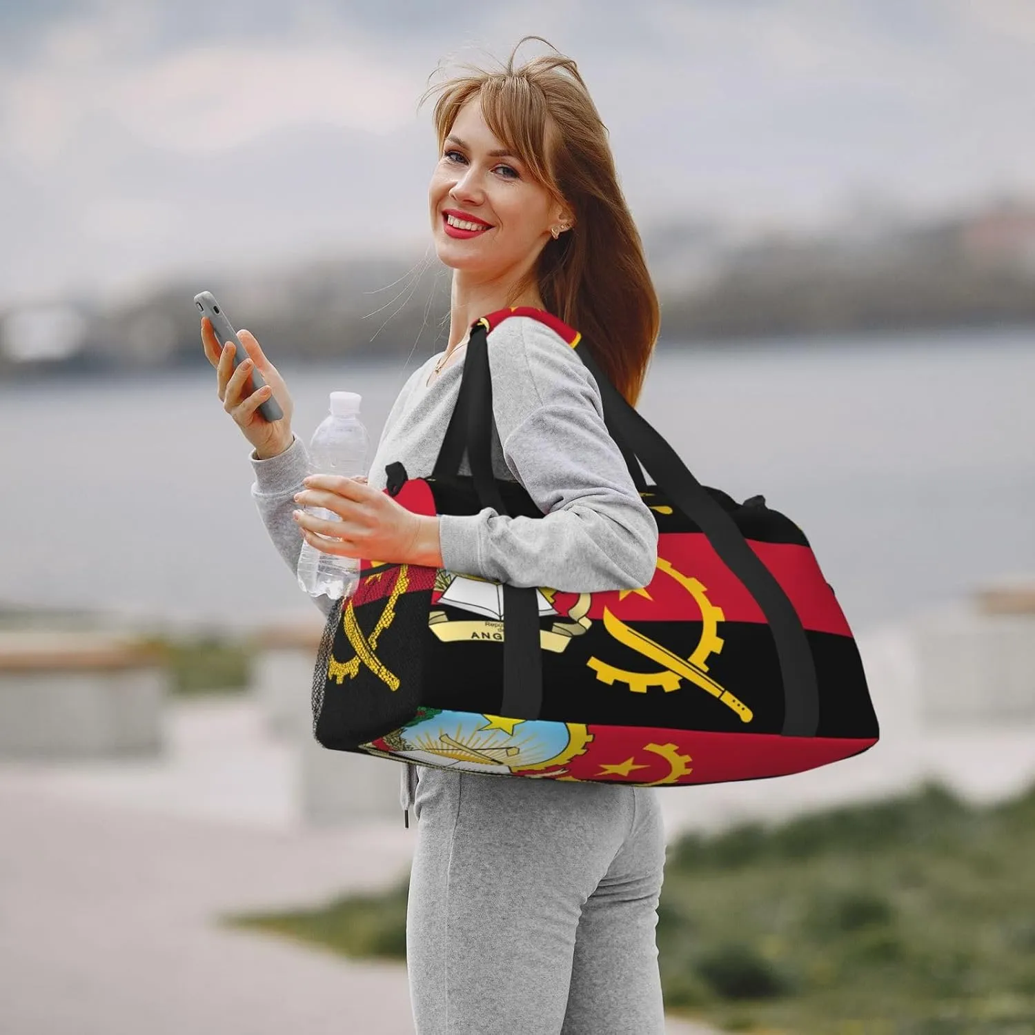 Flag Of Angola Travel Duffel Bag Large Foldable Waterproof Overnight Bag For Beach Swim Bags Pool Sports Gym