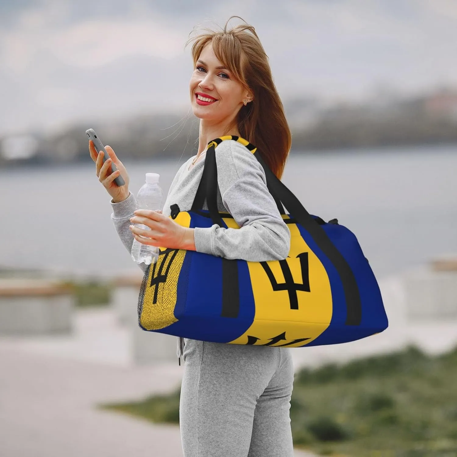 Flag Of Barbados Travel Duffel Bag Large Foldable Waterproof Overnight Bag For Beach Swim Bags Pool Sports Gym