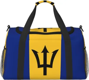 Flag Of Barbados Travel Duffel Bag Large Foldable Waterproof Overnight Bag For Beach Swim Bags Pool Sports Gym