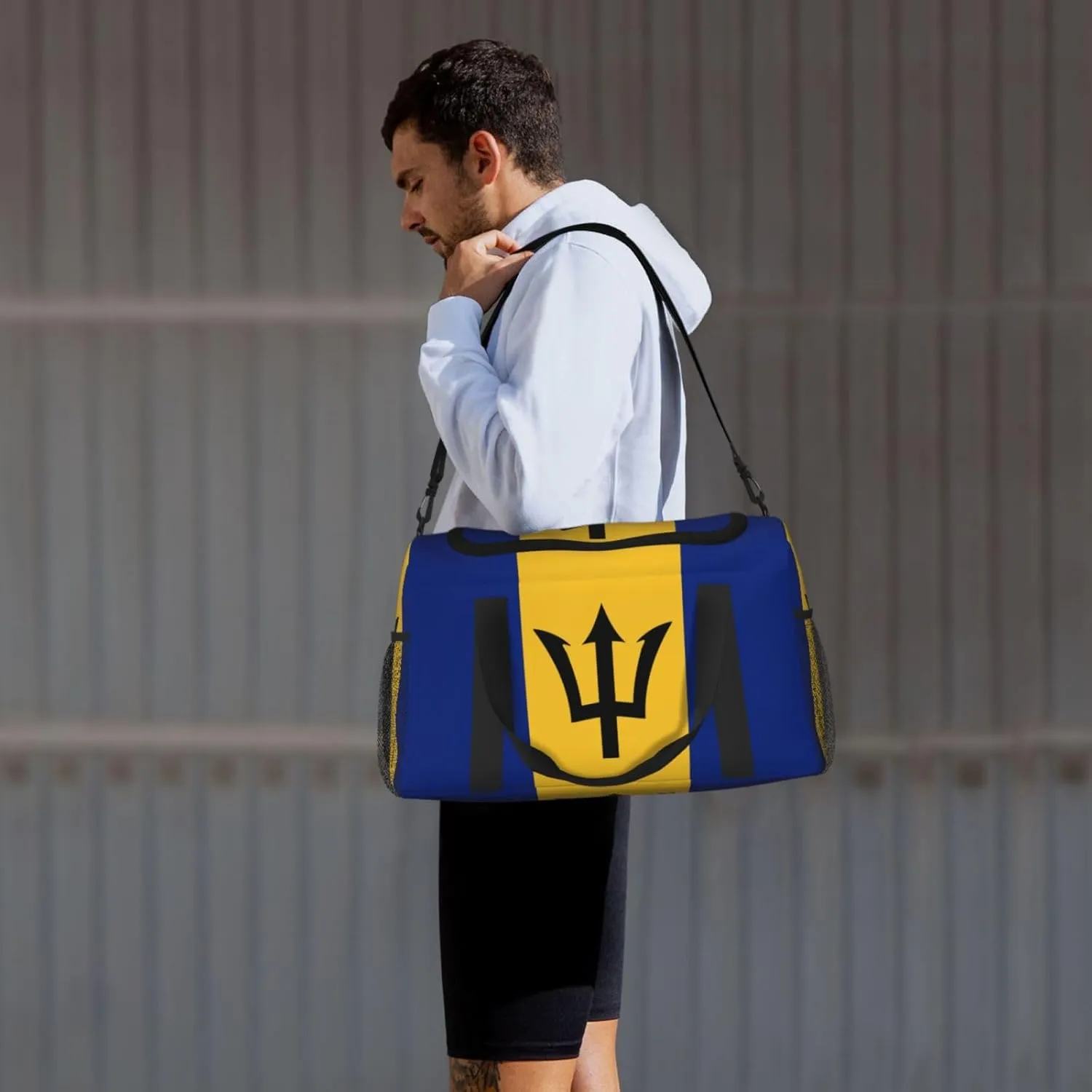Flag Of Barbados Travel Duffel Bag Large Foldable Waterproof Overnight Bag For Beach Swim Bags Pool Sports Gym