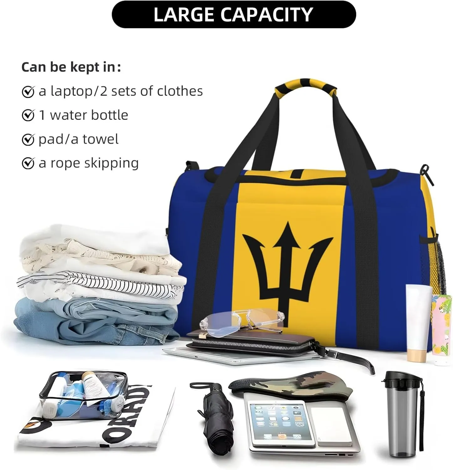 Flag Of Barbados Travel Duffel Bag Large Foldable Waterproof Overnight Bag For Beach Swim Bags Pool Sports Gym