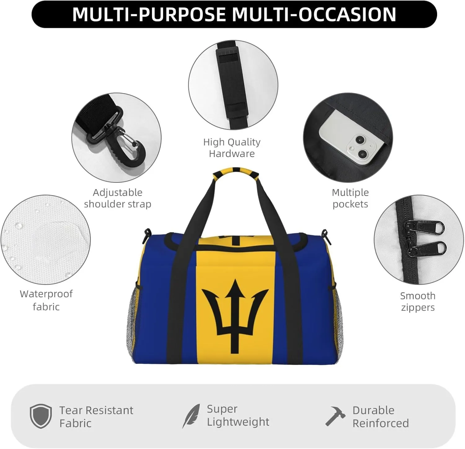 Flag Of Barbados Travel Duffel Bag Large Foldable Waterproof Overnight Bag For Beach Swim Bags Pool Sports Gym