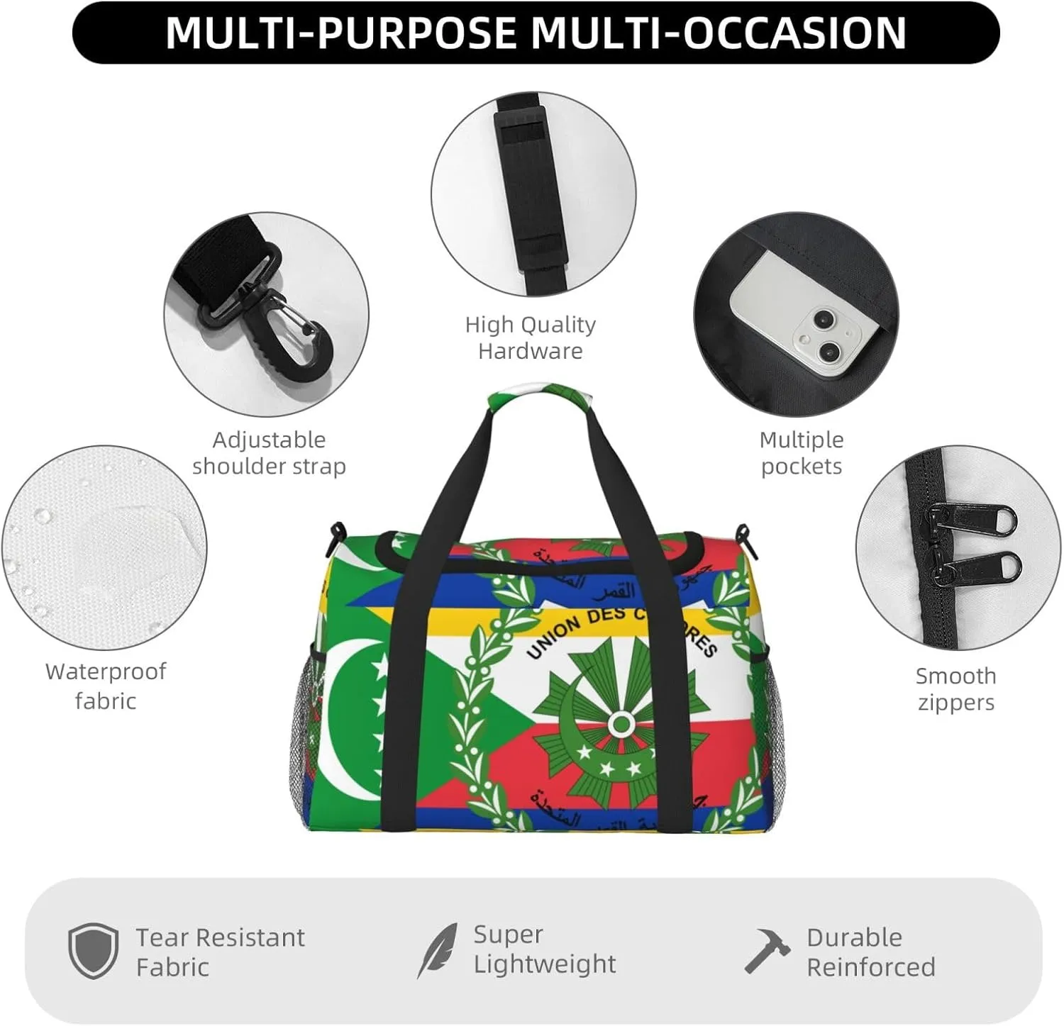Flag Of Comoros Travel Duffel Bag Large Foldable Waterproof Overnight Bag For Beach Swim Bags Pool Sports Gym