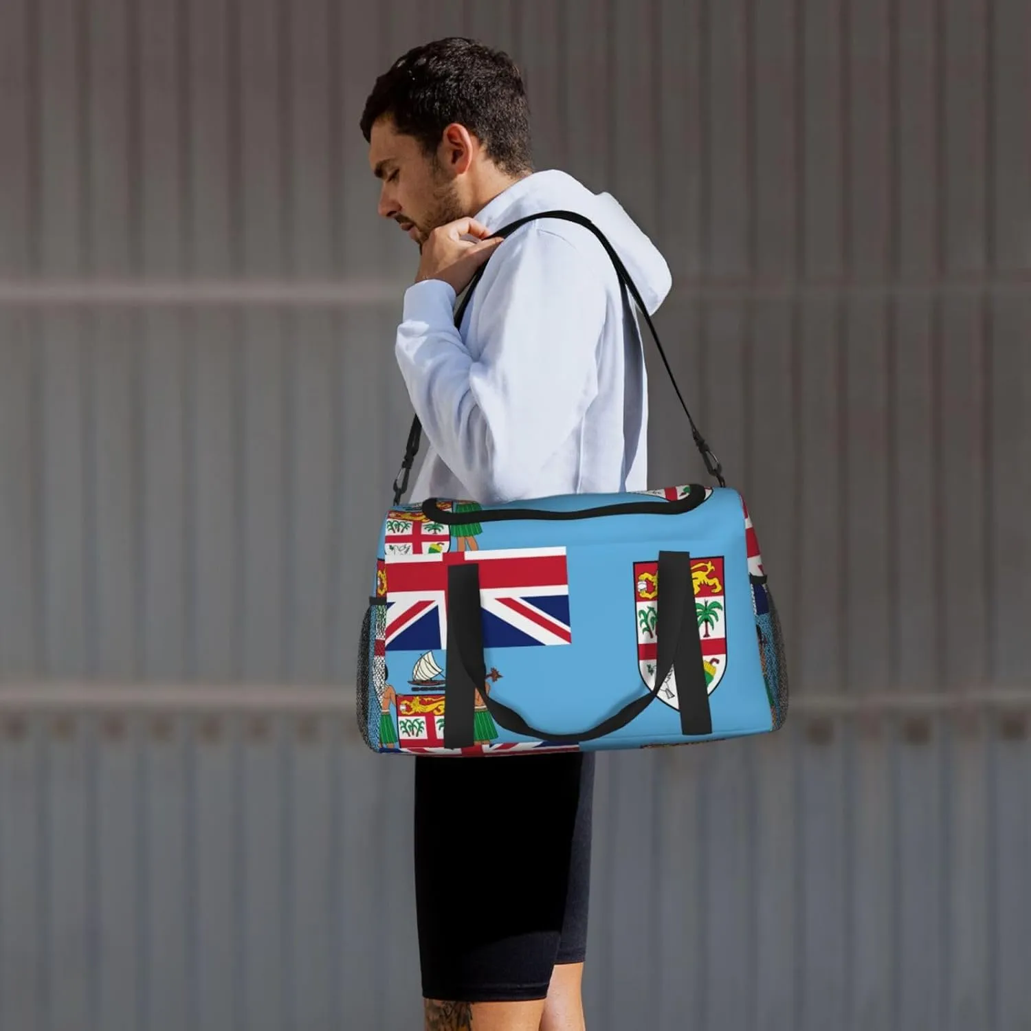 Flag Of Fiji Travel Duffel Bag Large Foldable Waterproof Overnight Bag For Beach Swim Bags Pool Sports Gym
