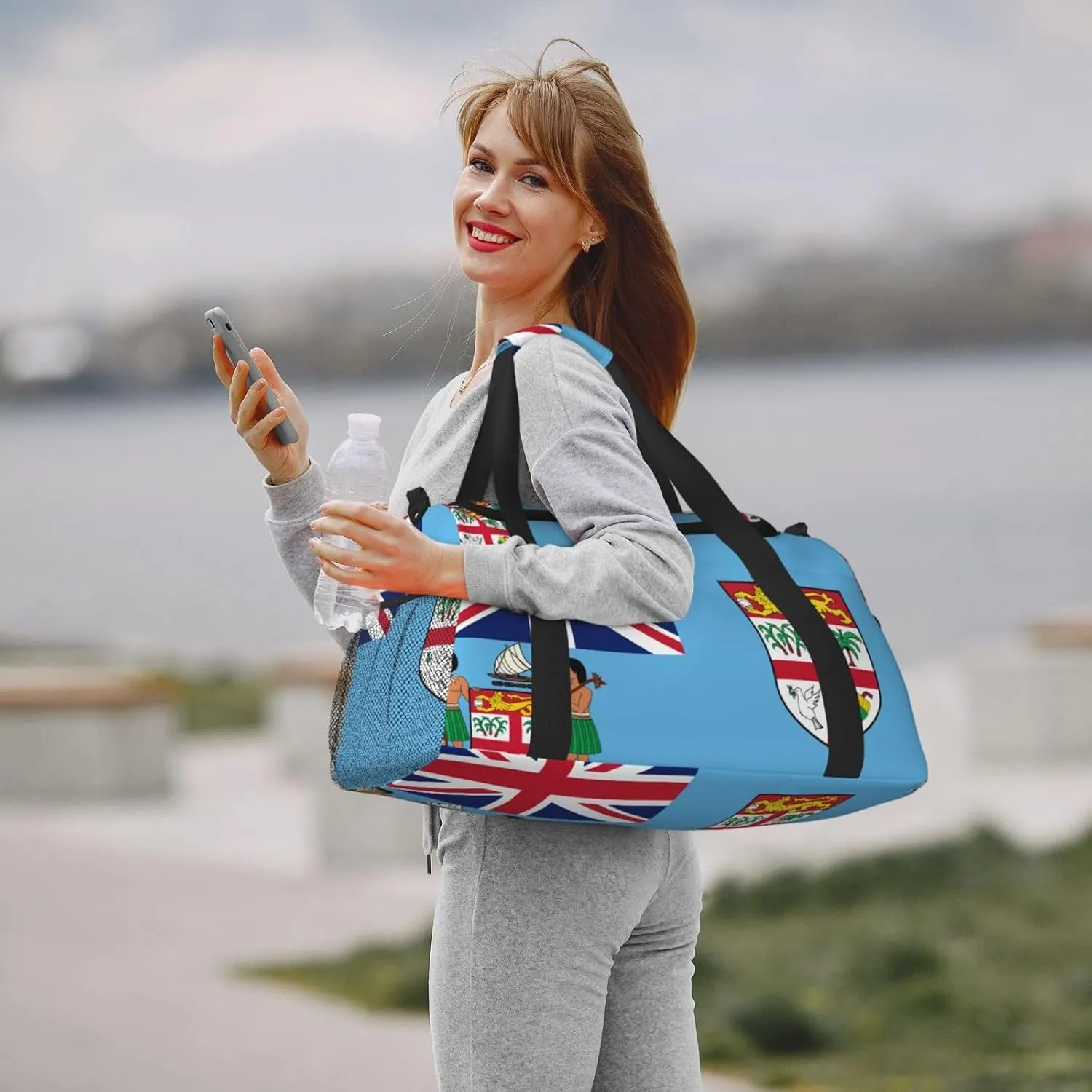 Flag Of Fiji Travel Duffel Bag Large Foldable Waterproof Overnight Bag For Beach Swim Bags Pool Sports Gym