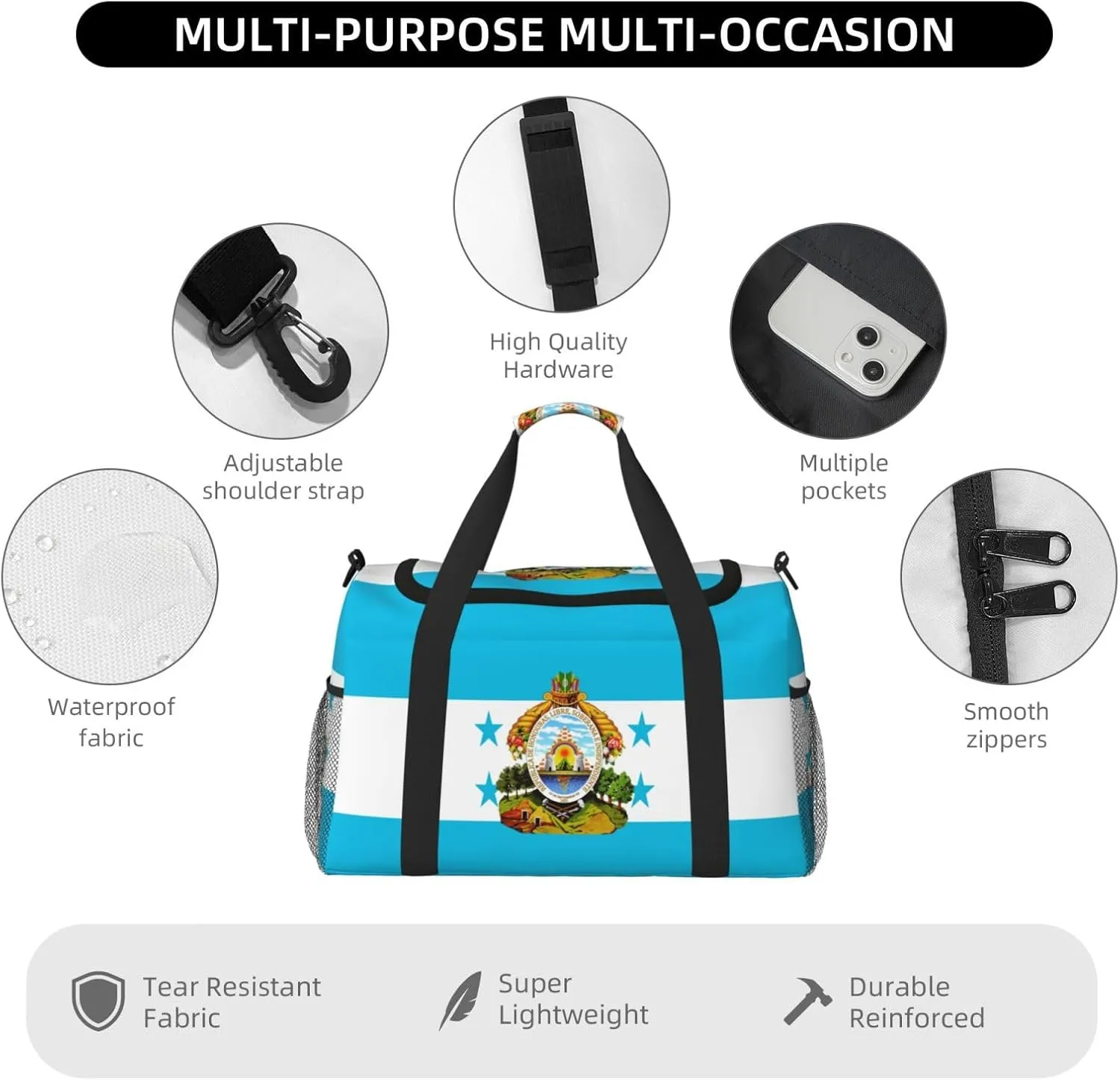 Flag Of Honduras Travel Duffel Bag Large Foldable Waterproof Overnight Bag For Beach Swim Bags Pool Sports Gym