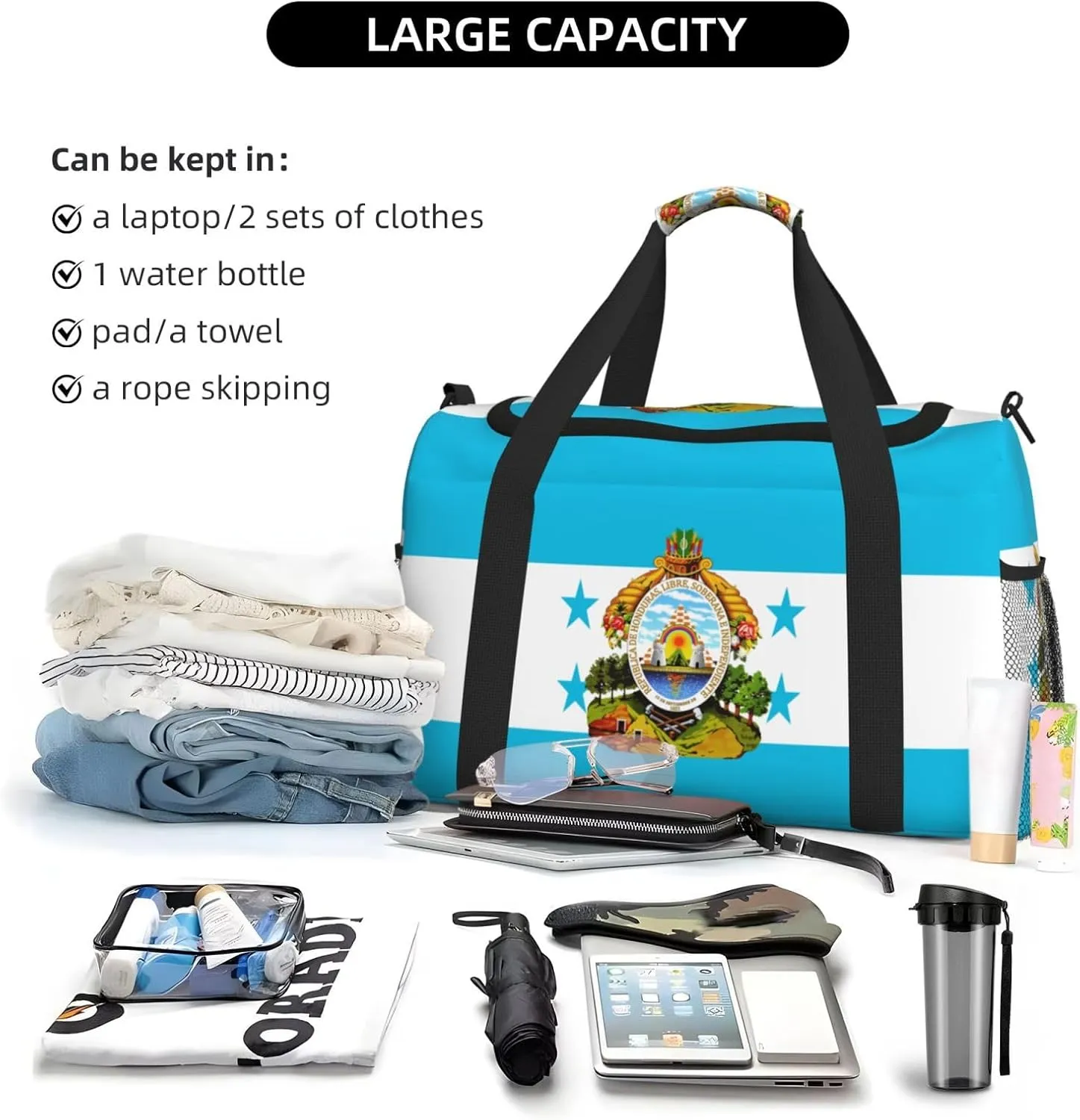 Flag Of Honduras Travel Duffel Bag Large Foldable Waterproof Overnight Bag For Beach Swim Bags Pool Sports Gym