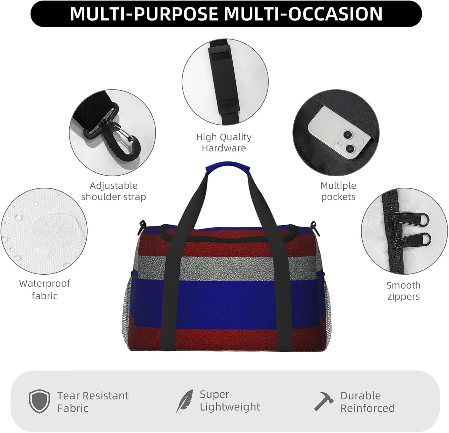 Flag Russian Travel Duffel Bag Large Foldable Waterproof Overnight Bag For Beach Swim Bags Pool Sports Gym