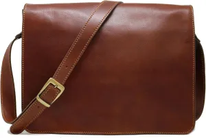 Floto Firenze Messenger Bag in Brown Full Grain Calfskin Leather - Large (Saddle Brown)