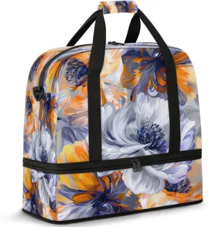 Flower Colorful Art Travel Duffel Bags for Women & Men Large Sports Gym Bags Foldie Weekender Overnight Bag Carry On Tote Bag With Shoe Compartment Personal Item Bag for Travel Sports Gym