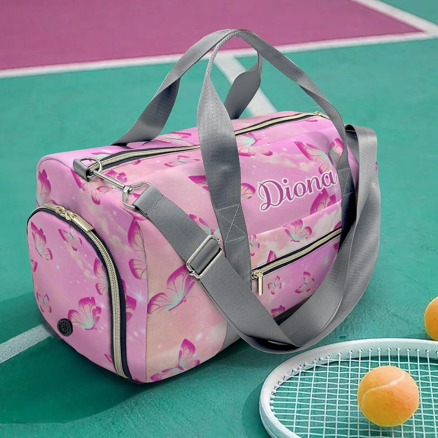 Flying Butterfly Personalized Sport Duffel Bag Custom Name Travel Gymnastics Sports Gym Dance Training Weekend Bag for Women Men